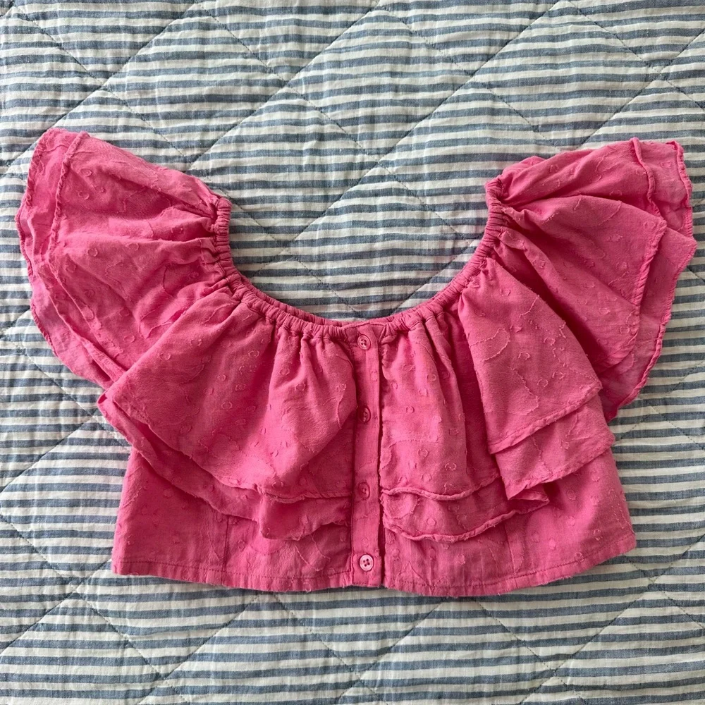 Pink Ruffled Crop Top - Picture 1 of 2